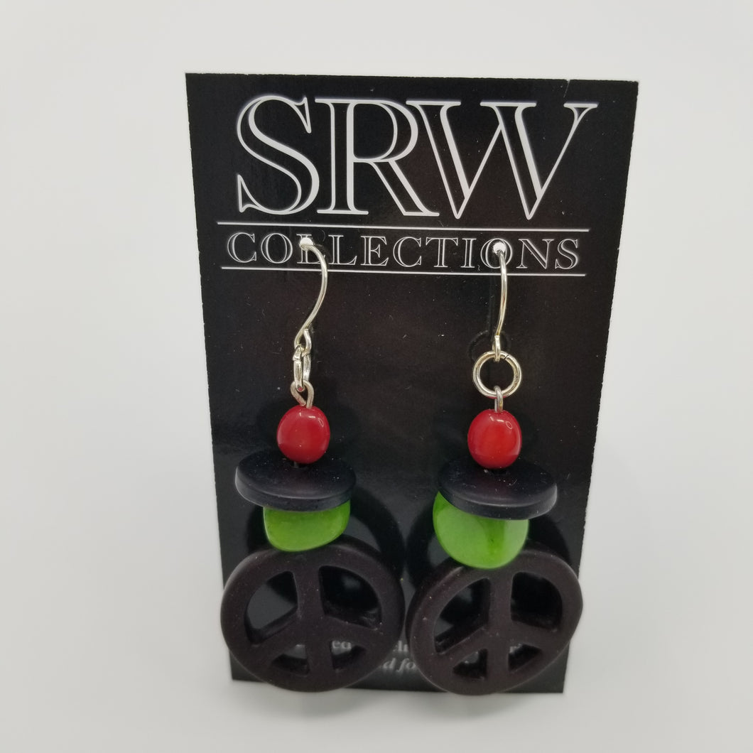 Peace Red Black & Green Earrings