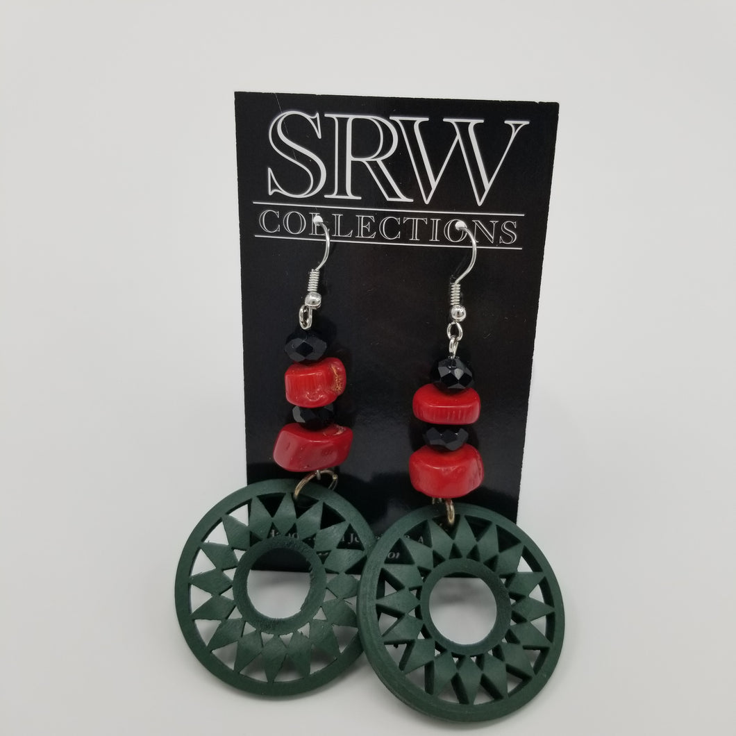 Burst Red Black & Green Earrings